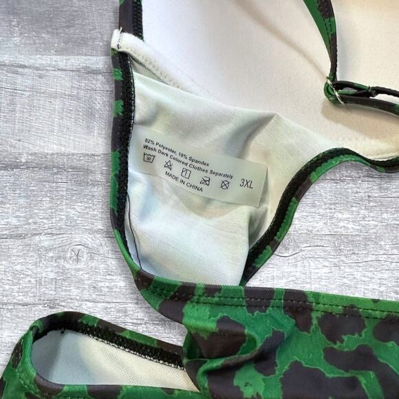Green Leopard Knot Front Push Up Bikini Swimsuit NEW Plus 3X High Waist Bottom - Picture 6 of 9